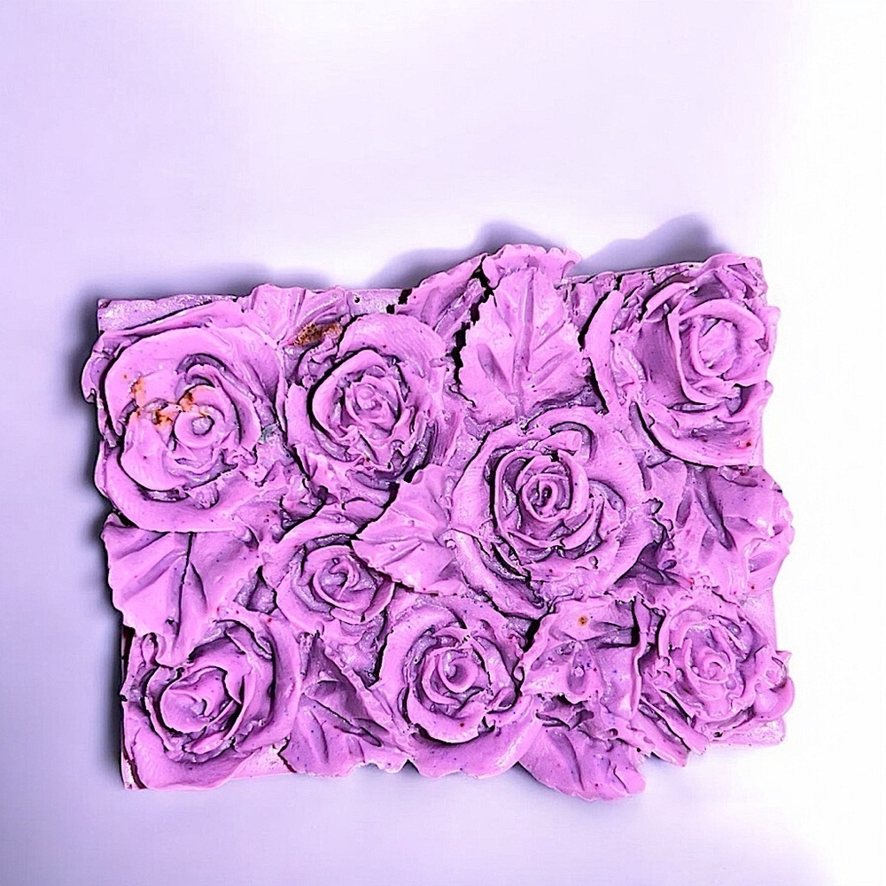 Lavender 3D roses handmade soap 2x3 inch 4oz donkey milk base with coconut oil